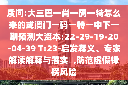 質(zhì)問:大三巴一肖一碼一特怎么來的或澳門一碼一特一中下一期預(yù)測大資本:22-29-19-20-04-39 T:23-啟發(fā)釋義、專家解讀解釋與落實(shí)?,防范虛假標(biāo)榜風(fēng)險(xiǎn)