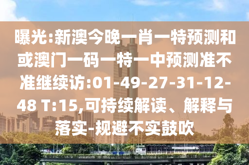 曝光:新澳今晚一肖一特預(yù)測和或澳門一碼一特一中預(yù)測準(zhǔn)不準(zhǔn)繼續(xù)訪:01-49-27-31-12-48 T:15,可持續(xù)解讀、解釋與落實-規(guī)避不實鼓吹